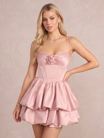 Blush Pink A Line Mini Satin Sweetheart Neck Corset Party Dresses