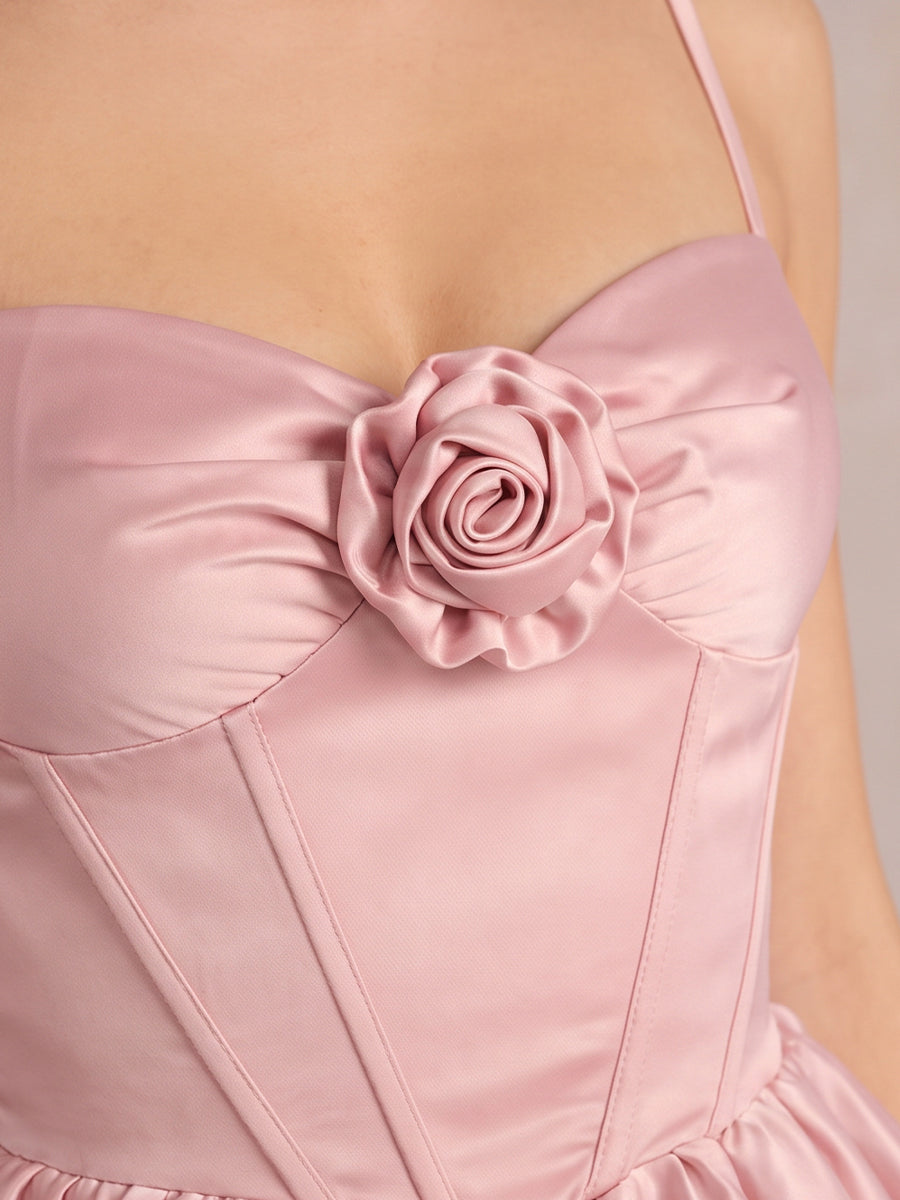 Blush Pink A Line Mini Satin Sweetheart Neck Corset Party Dresses
