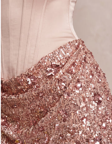 Blush Pink Sheath Mini Satin Sequin Square Neck Party Dresses