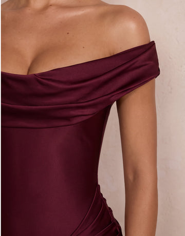 Burgundy Sheath Mini Off Shoulder Cowl Neck Party Dresses