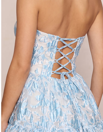 Light Blue A Line Mini Jacquard Strapless Party Dresses