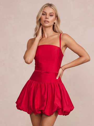 Red A Line Mini Square Neck Party Dresses with Bow