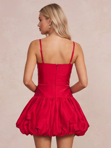 Red A Line Mini Square Neck Party Dresses with Bow