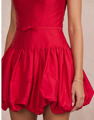 Red A Line Mini Square Neck Party Dresses with Bow