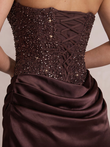 Brown Halter Deep V Neck Bodycon Ruched Mini Sequin Party Dresses