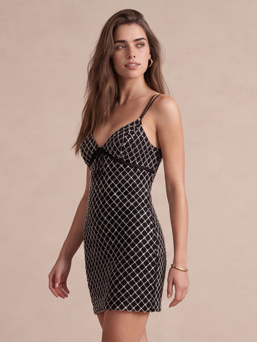 Black Sheath Spaghetti Strap V Neck Mini Mesh Party Dresses