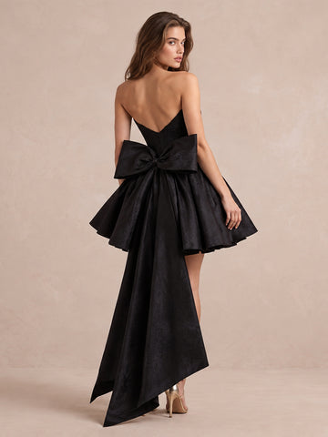 Black A Line With Train Mini Satin Party Dresses With Rhinestone