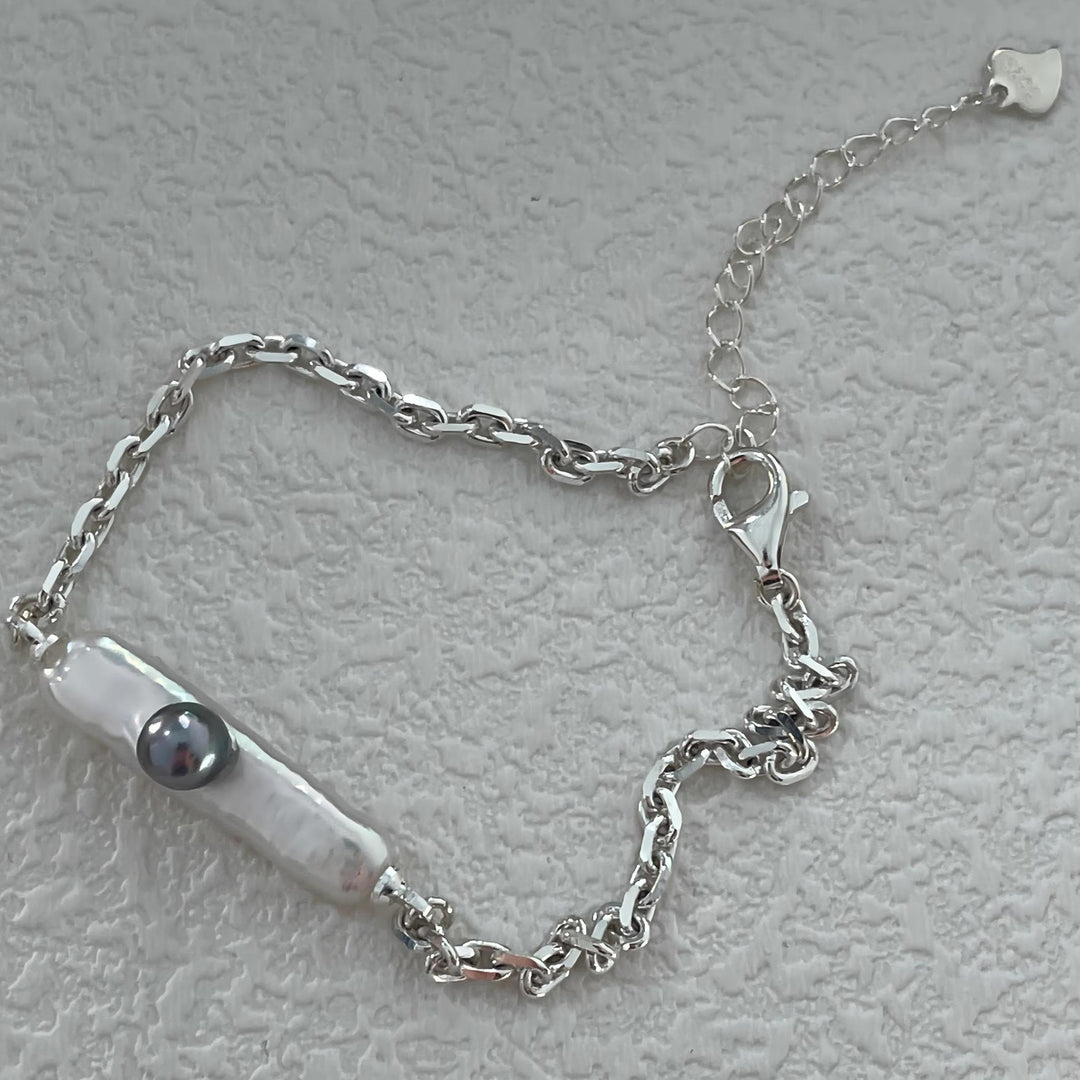 Silver Twist Chain Bead Bracelets with Baroque Pearl