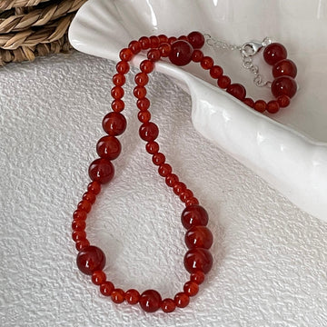 Glossy Round Red Agate Bead Bracelets with Adjustable Silver Lobster Clasp
