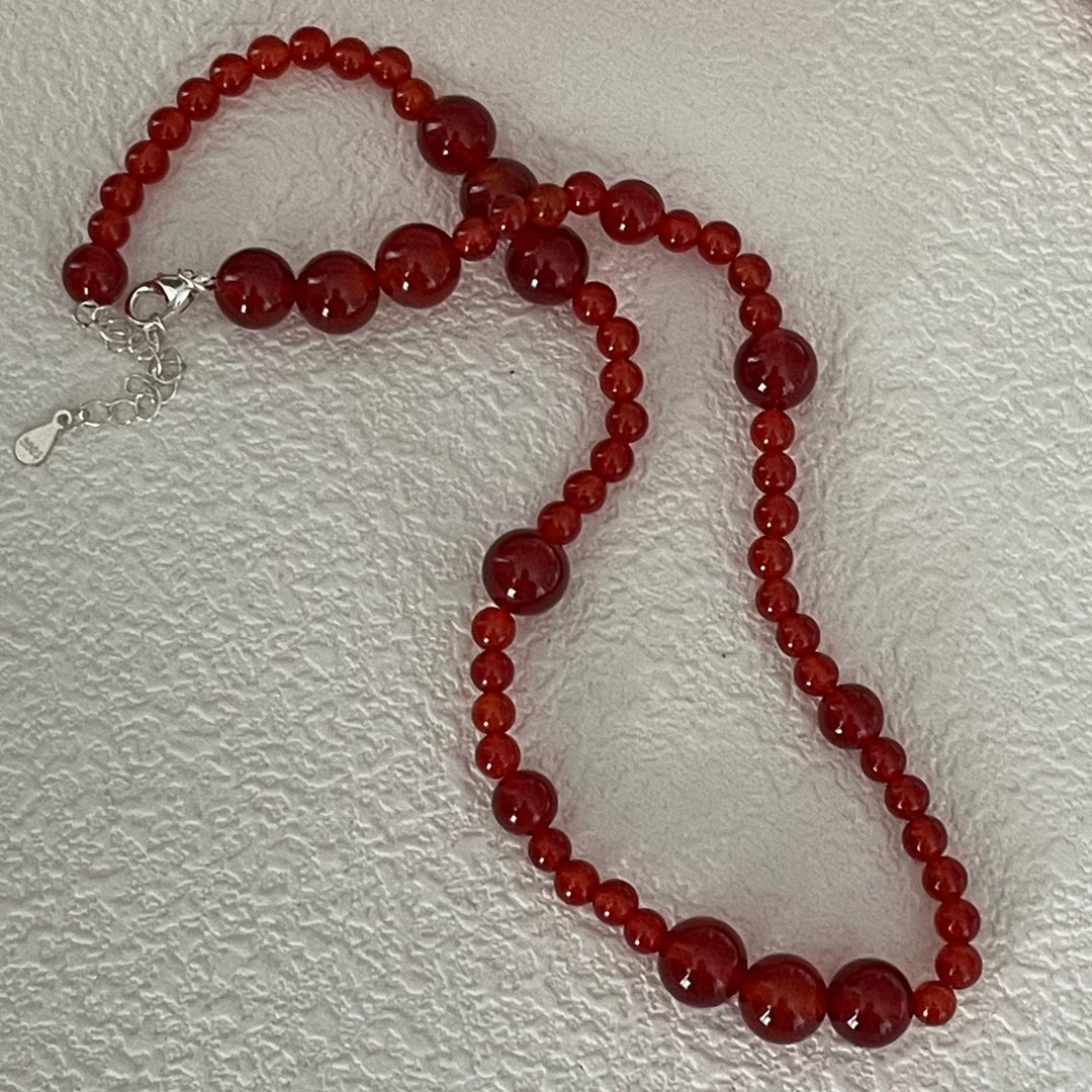 Glossy Round Red Agate Bead Bracelets with Adjustable Silver Lobster Clasp