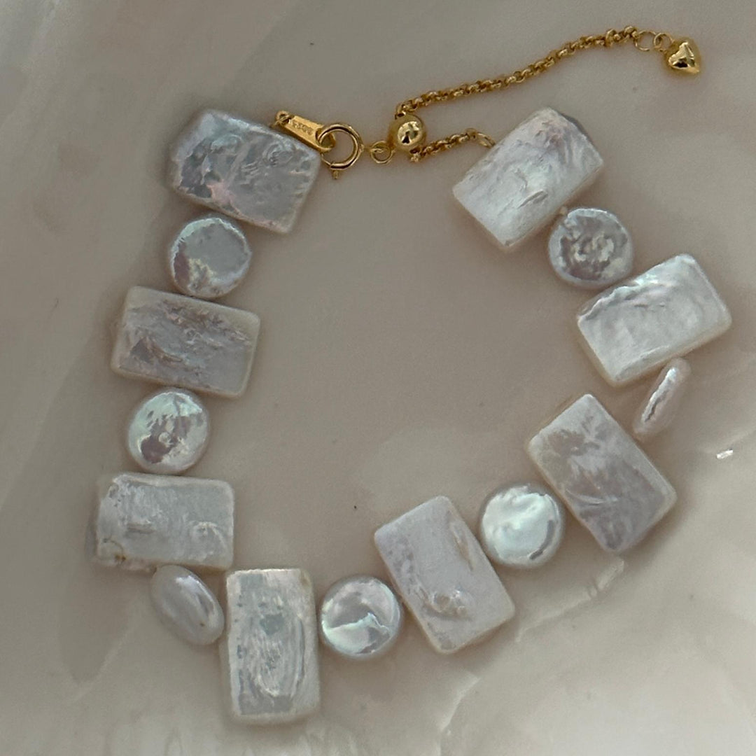 Rectangle Baroque Pearl Bead Bracelets with Gold Adjustable Extension Chain