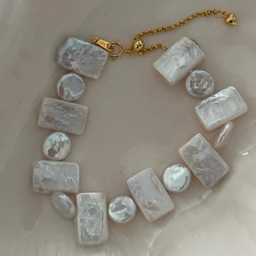 Rectangle Baroque Pearl Bead Bracelets with Gold Adjustable Extension Chain