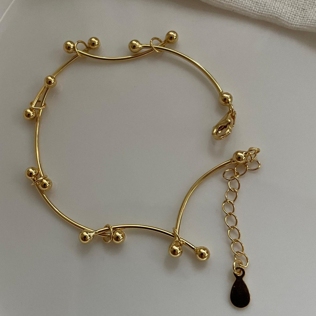 Minimalist Gold Wire Ball Bead Bracelets with Adjustable Extension Lobster Clasp