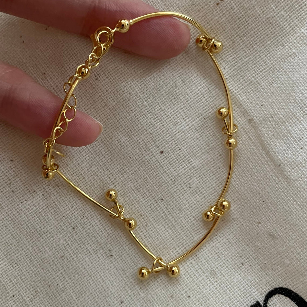 Minimalist Gold Wire Ball Bead Bracelets with Adjustable Extension Lobster Clasp