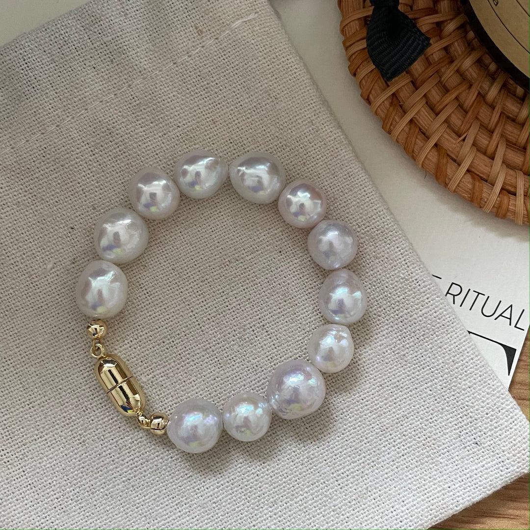 Natural Baroque Freshwater Pearl Bead Bracelets with Gold Magnetic Clasp