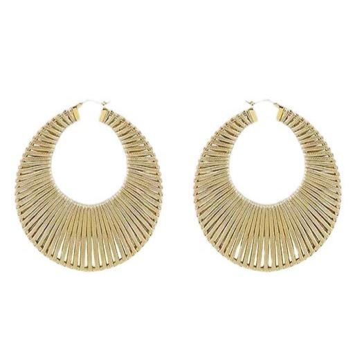 Textured Gold Oval Hoop Earrings Fan Striped Drop Earrings