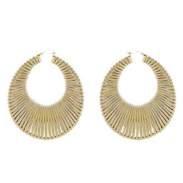 Textured Gold Oval Hoop Earrings Fan Striped Drop Earrings
