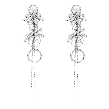 Long Crystal Tassel Drop Earrings Leaf Zircon Dangling Earrings