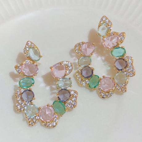 U Shape Multi Color Zircon Hoop Earrings Gold Crystal Stud Earrings