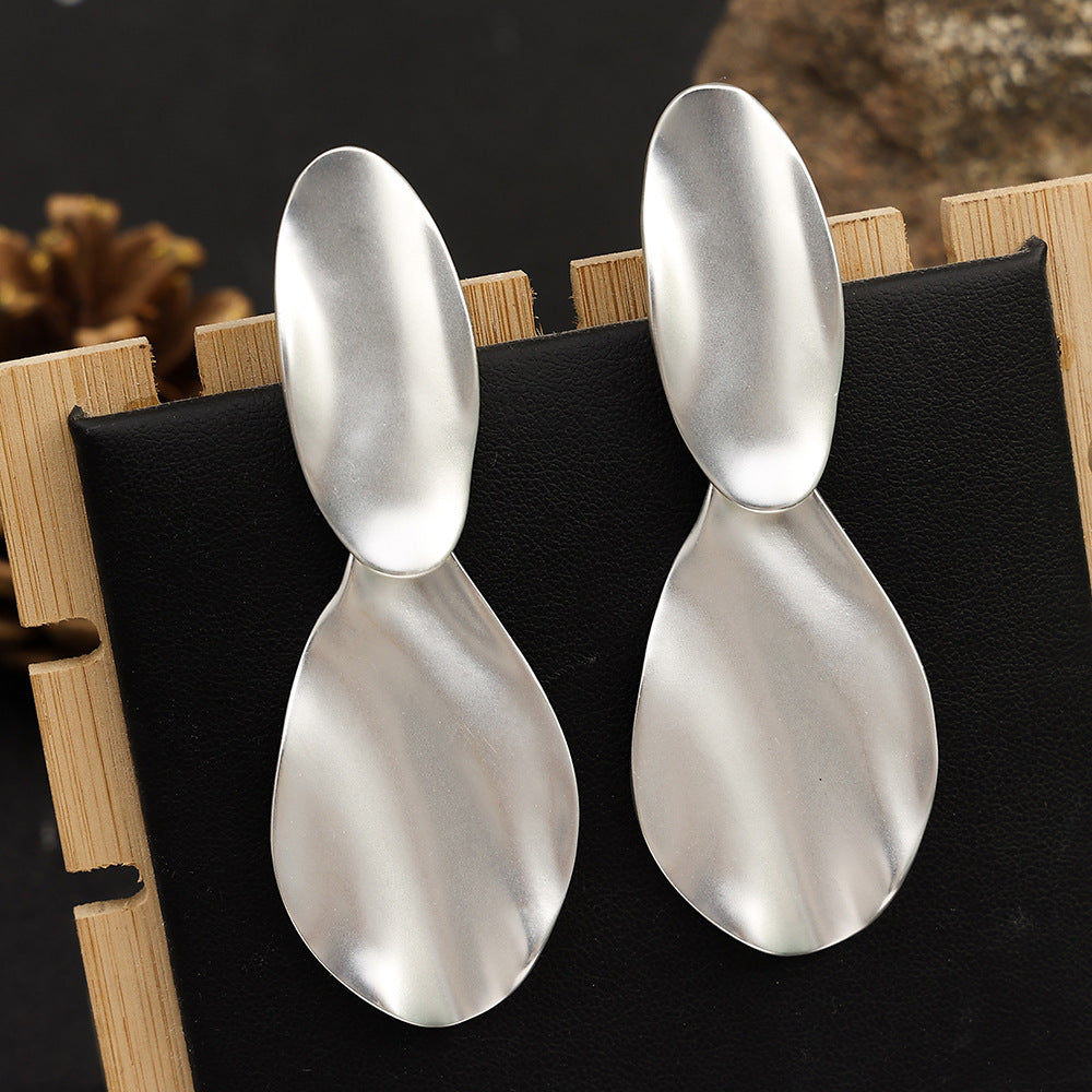 Matte Silver Double Teardrop Drop Earrings Minimalist Dangle Earrings