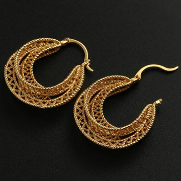 Vintage Hollow Mesh Gold Hoop Earrings Multi Layer Croissant Earrings