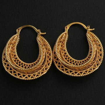 Vintage Hollow Mesh Gold Hoop Earrings Multi Layer Croissant Earrings
