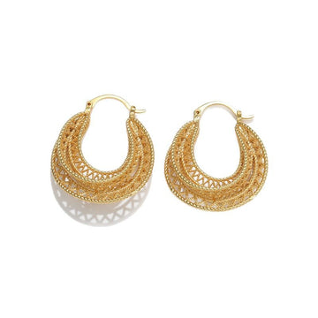 Vintage Hollow Mesh Gold Hoop Earrings Multi Layer Croissant Earrings