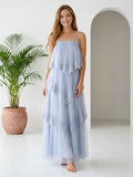 Spaghetti Straps A Line Tiered Tulle Evening Dresses