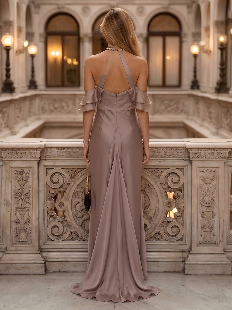 Halter Mermaid Sheath Ruffles Evening Dresses