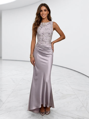 Jewel Mermaid Lace Applique Satin Evening Dresses