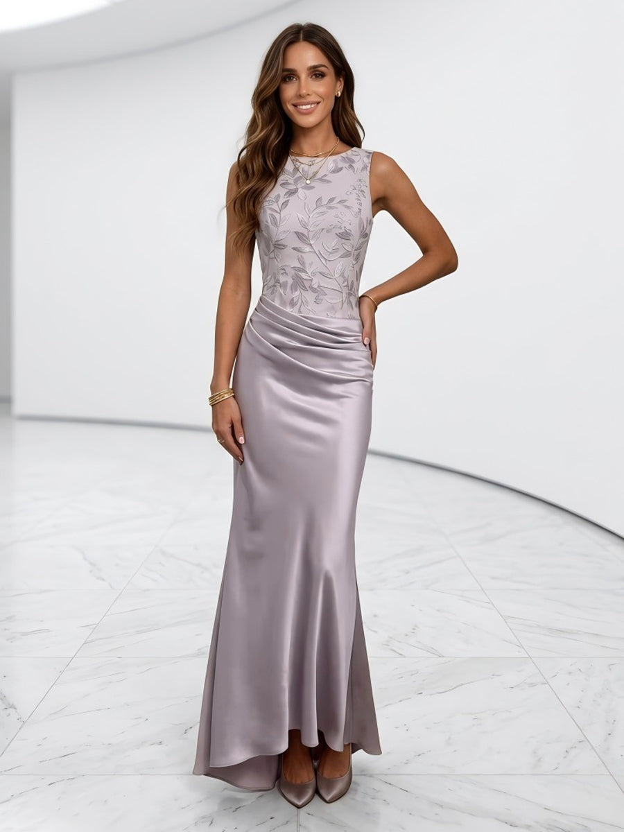 Jewel Mermaid Lace Applique Satin Evening Dresses