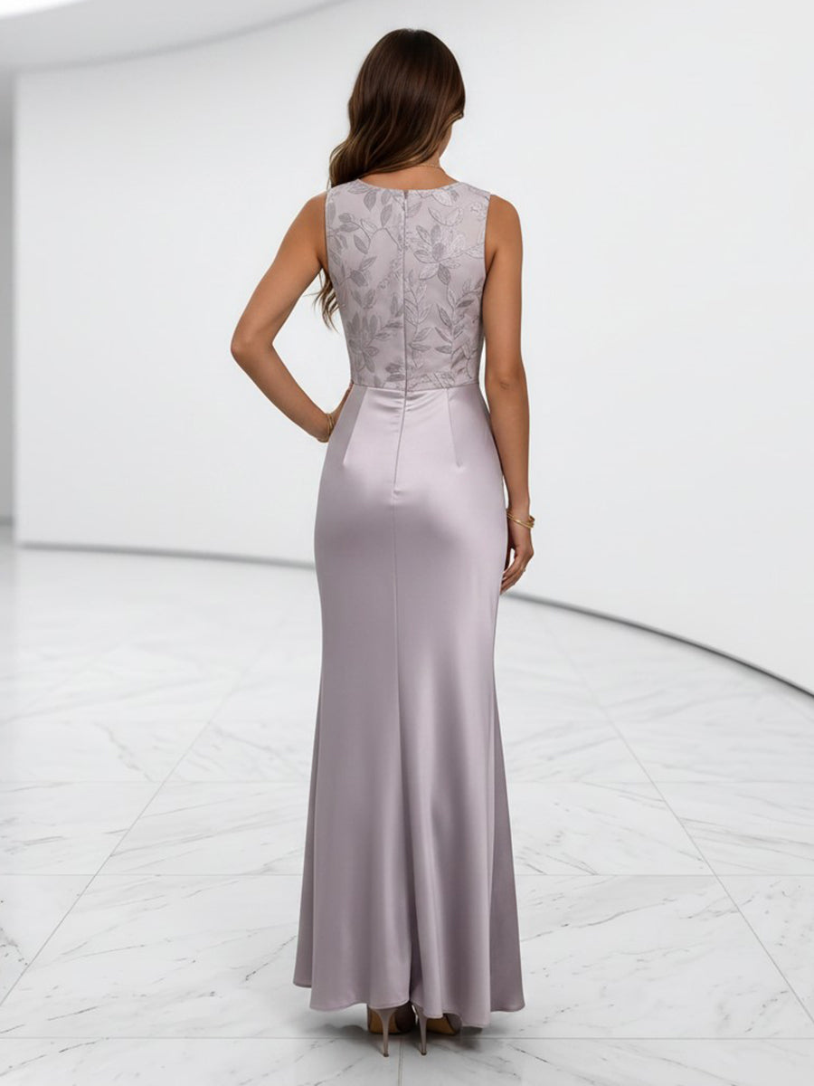 Jewel Mermaid Lace Applique Satin Evening Dresses