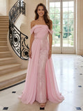 Off the Shoulder Mermaid Chiffon Sequins Evening Dresses