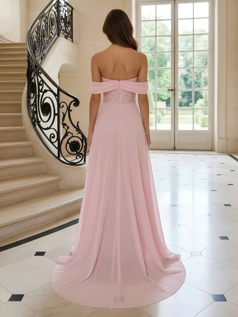 Off the Shoulder Mermaid Chiffon Sequins Evening Dresses