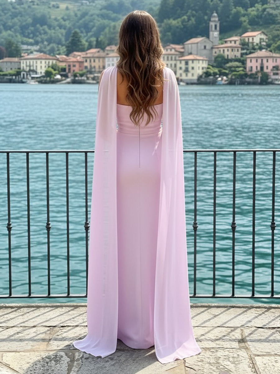 Strapless Mermaid Chiffon Sequins Evening Dresses with Scarf