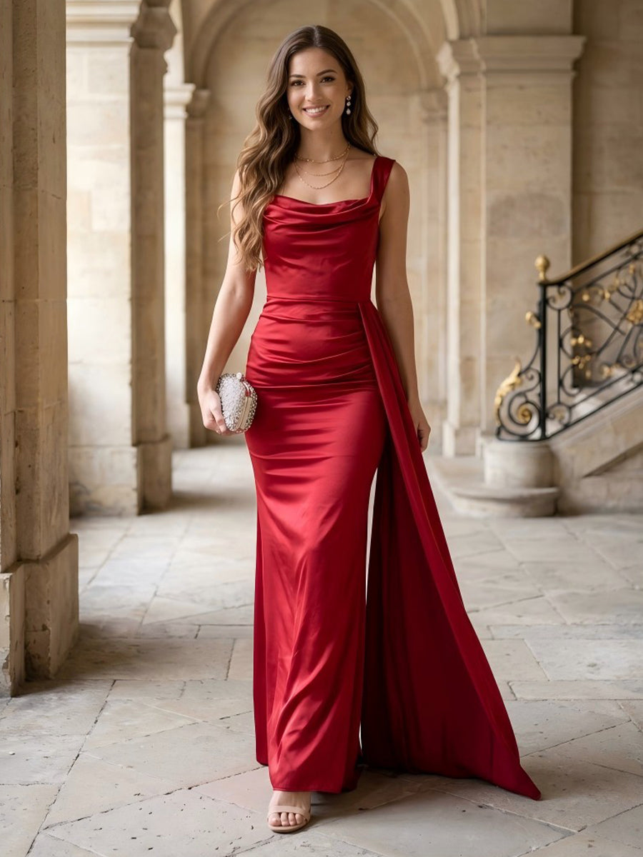 Square Neck Mermaid Satin Evening Dresses