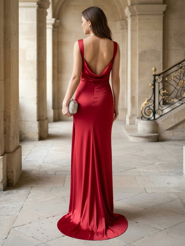 Square Neck Mermaid Satin Evening Dresses