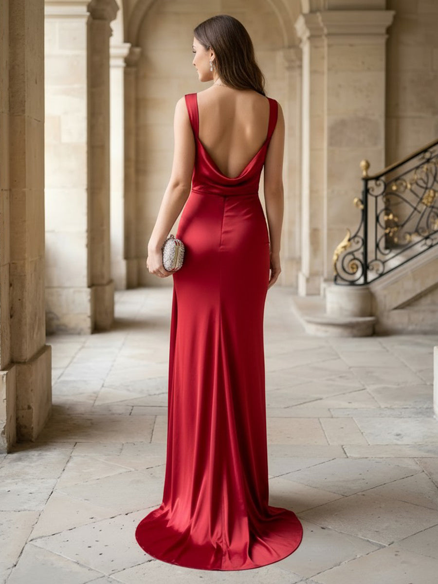 Square Neck Mermaid Satin Evening Dresses