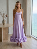 Spaghetti Straps A Line Ruched Satin Evening Dresses
