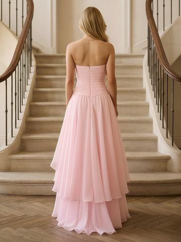 Strapless A Line Ruffles Chiffon Evening Dresses