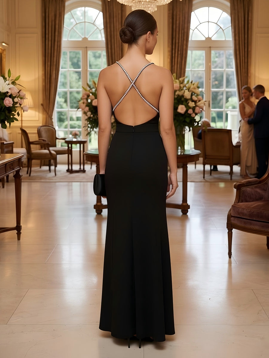 Long Satin Sheath Strapless Wedding Guest Dresses with Split Side