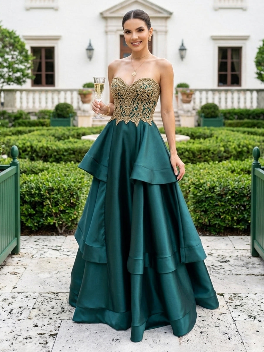 Strapless A Line Satin Long Wedding Guest Dresses