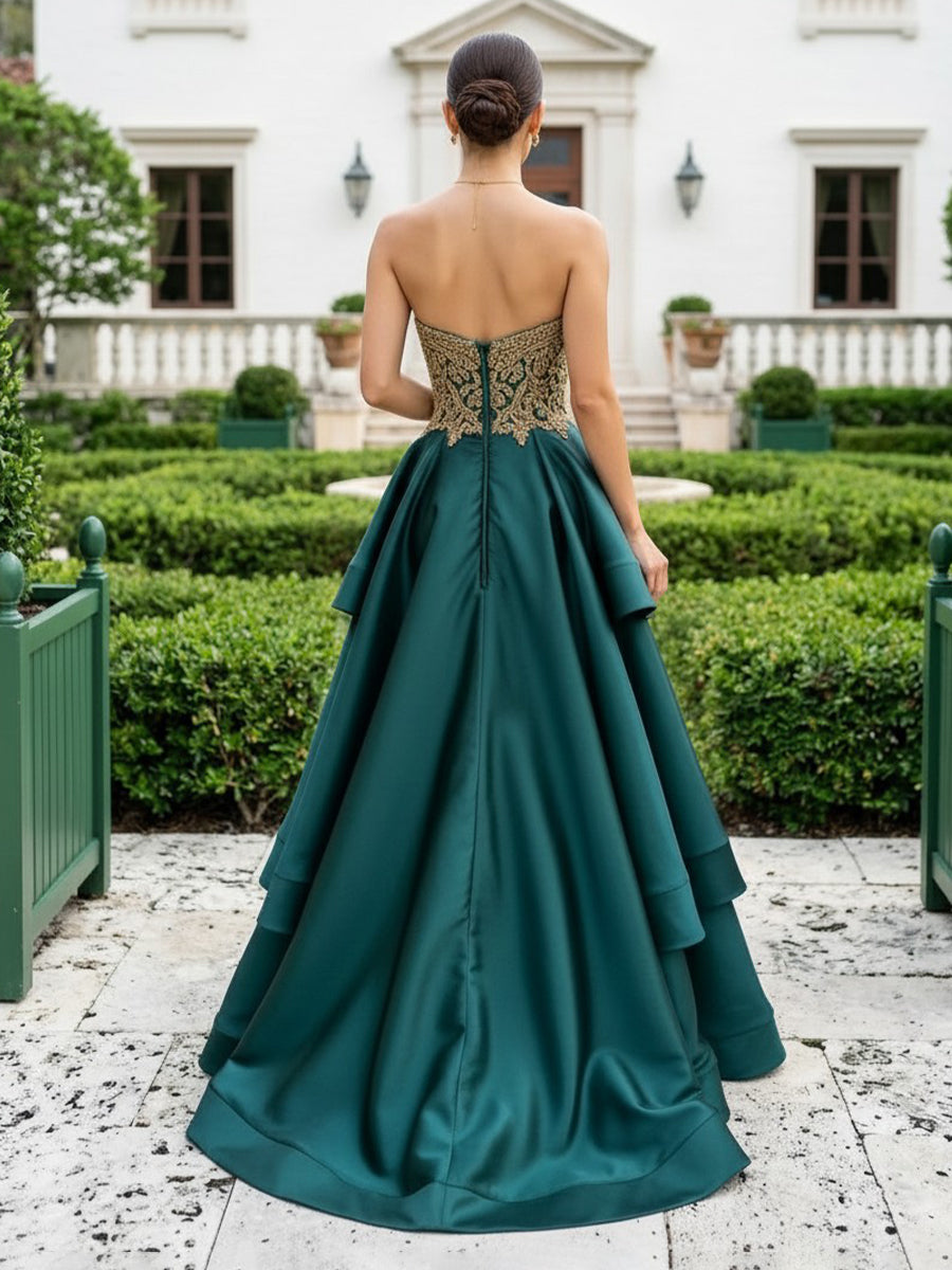 Strapless A Line Satin Long Wedding Guest Dresses
