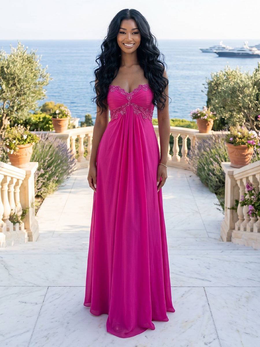 Sweetheart Chiffon A Line Long Wedding Guest Dresses