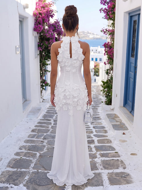 Chiffon Sheath Halter Long Wedding Guest Dresses