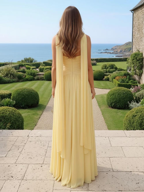 Chiffon A Line Strapless Long Wedding Guest Dresses