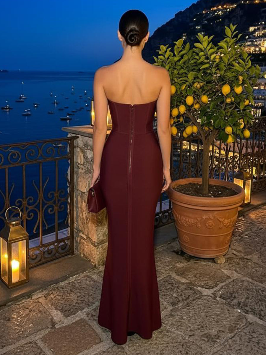 Strapless Satin  Sheath Long Wedding Guest Dresses