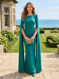 Scoop Neck Sheath Satin Long Wedding Guest Dresses