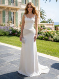Satin Spaghetti Straps A Line Long Wedding Guest Dresses