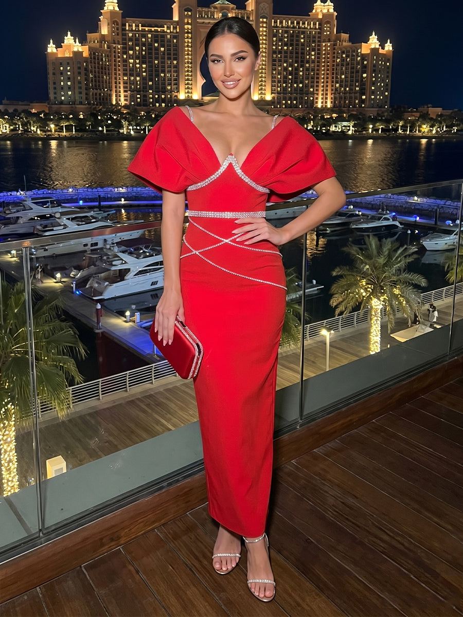 Satin Sheath V Neck Wedding Guest Dresses